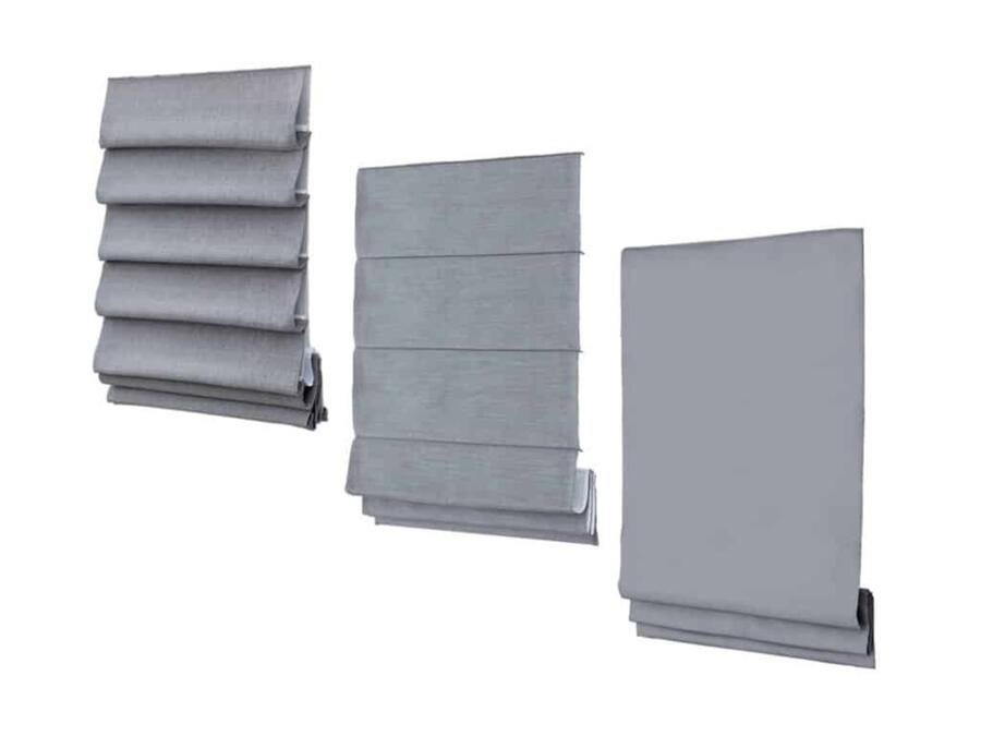 Three examples of structured and softly folded Roman shades