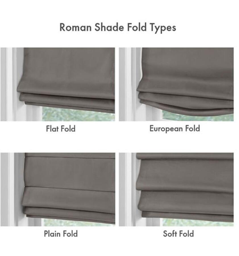 Comparison of flat, European, plain and soft Roman shade fold styles